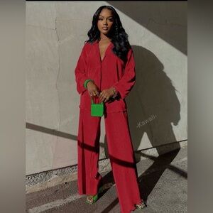 Never Been Worn-Red Women's Pleated Pants  Set